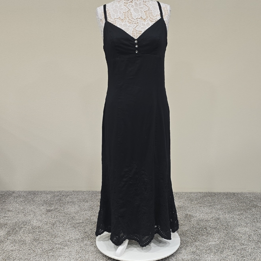 LRL Lauren Ralph Lauren Black Eyelet Hem Cotton Maxi Dress